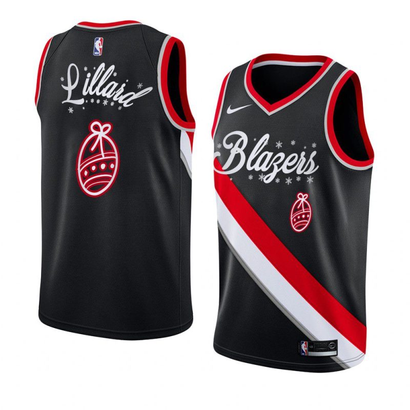 2020 christmas night damian lillard portland trail blazers black jersey