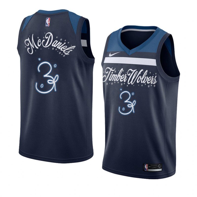 2020 christmas night jaden mcdaniels minnesota timberwolves navy jersey