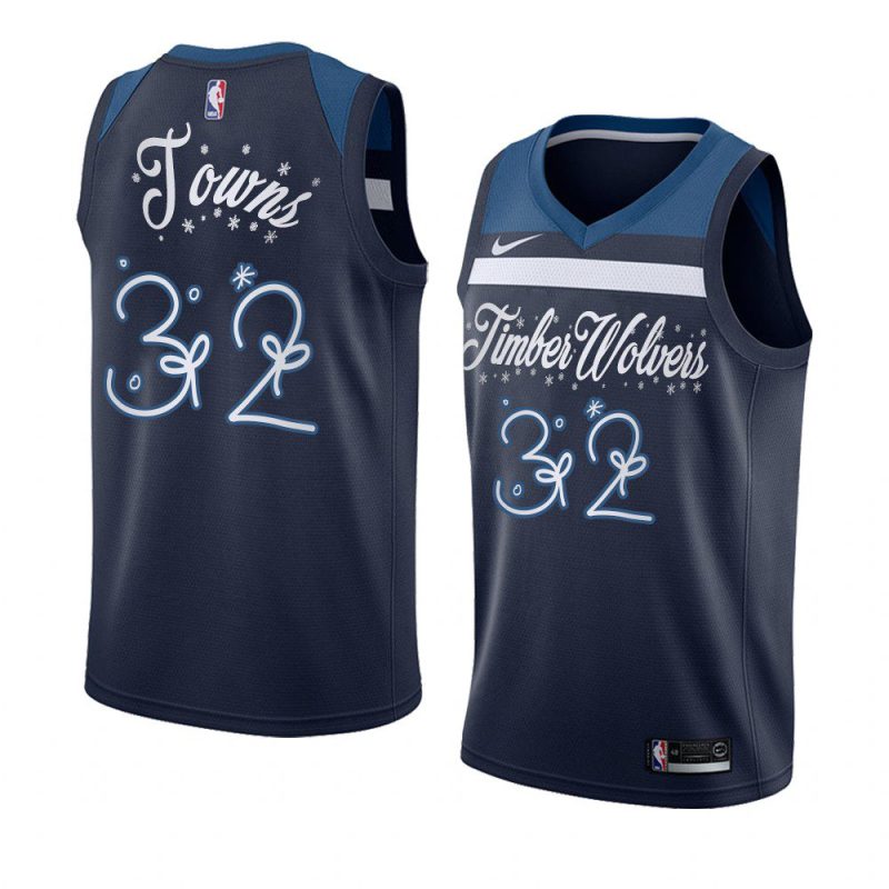 2020 christmas night karl anthony towns minnesota timberwolves navy jersey