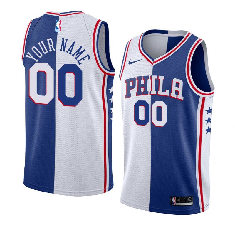 76ers custom split jersey men's white royal