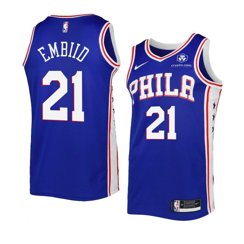 76ers joel embiid royal 2022 23icon edition swingman jersey