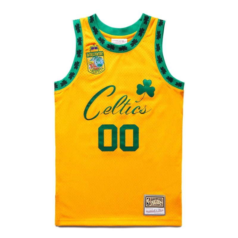 Boston Celtics Bodega X Mitchell Ness Custom 00 Jersey Gold Worldwide Respect