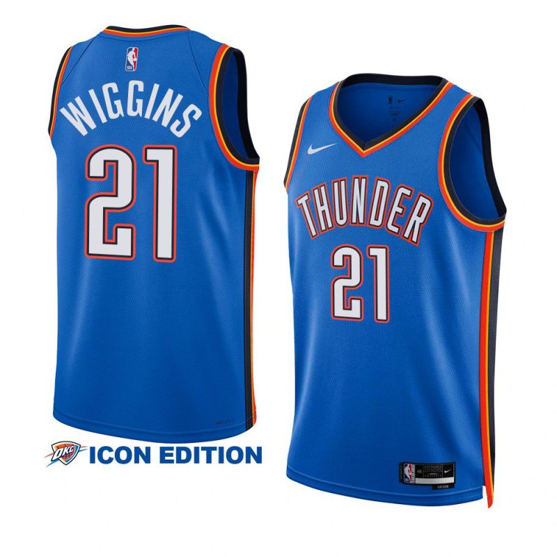 aaron wiggins thunderjersey 2022 23icon edition blueswingman