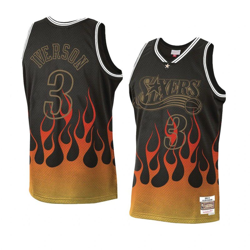 allen iverson swingman jersey flames black 2000 01