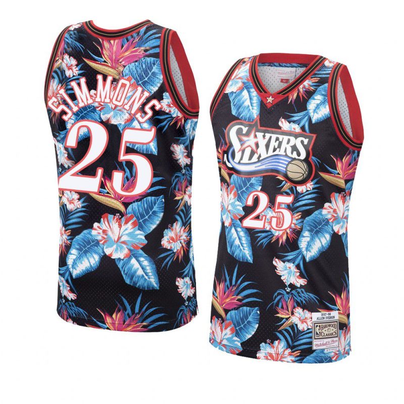 ben simmons 25 floral fashion black men's jersey