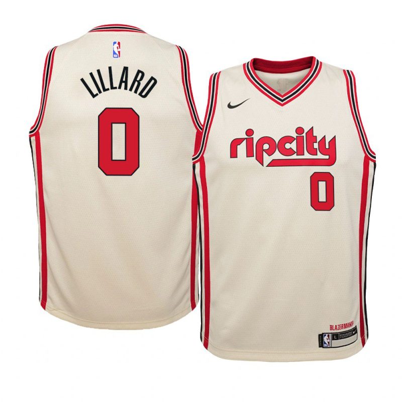 blazers damian lillard city jersey youth cream 2019 20