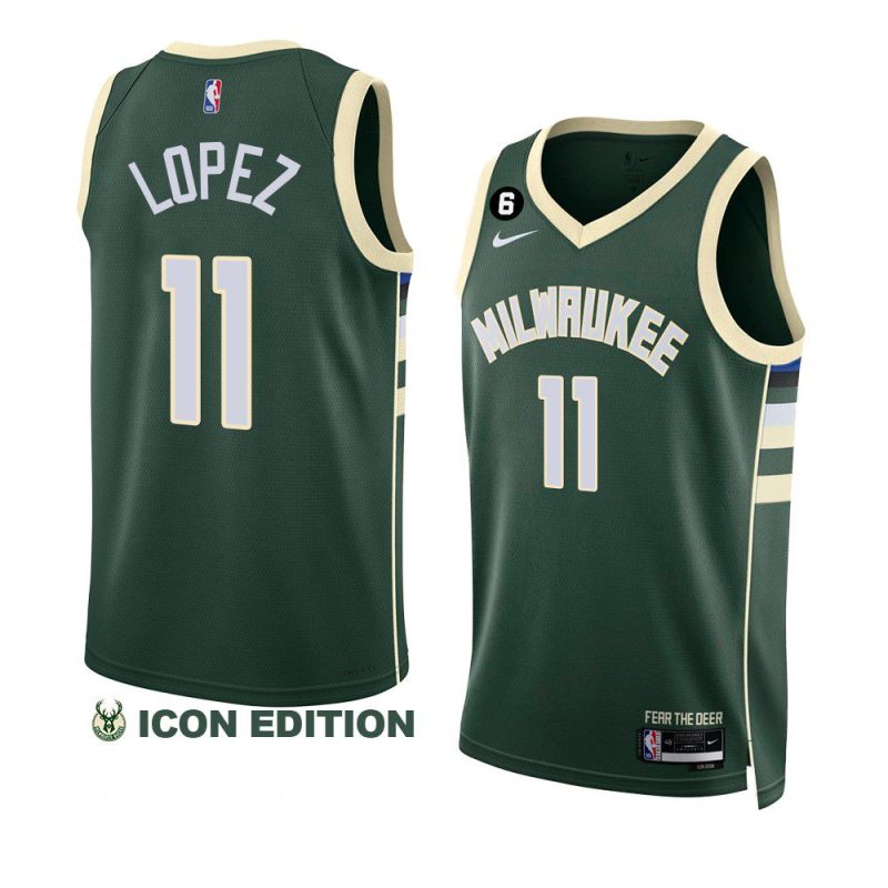 brook lopez bucksjersey 2022 23icon edition greenno.6 patch