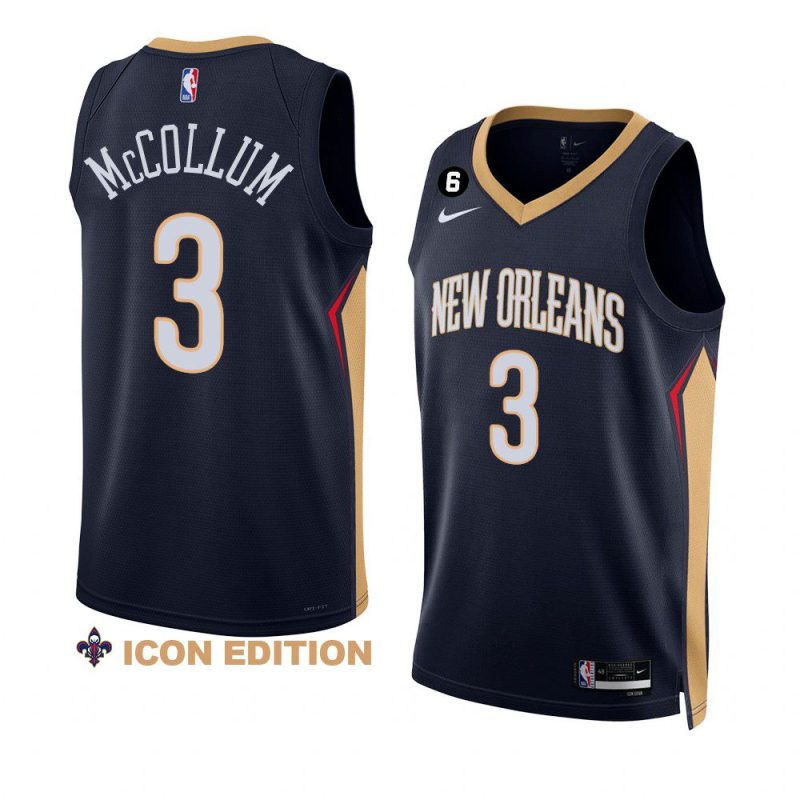 c.j. mccollum pelicansjersey 2022 23icon edition navyno.6 patch