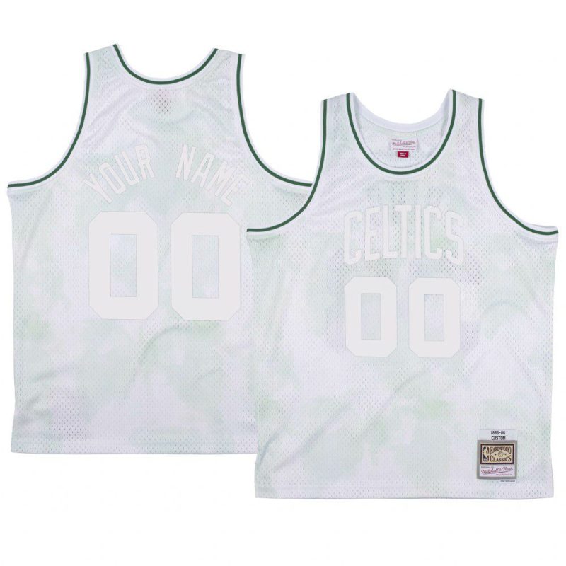 custom celtics jersey hardwood classics white cloudy skies men's 1985 86