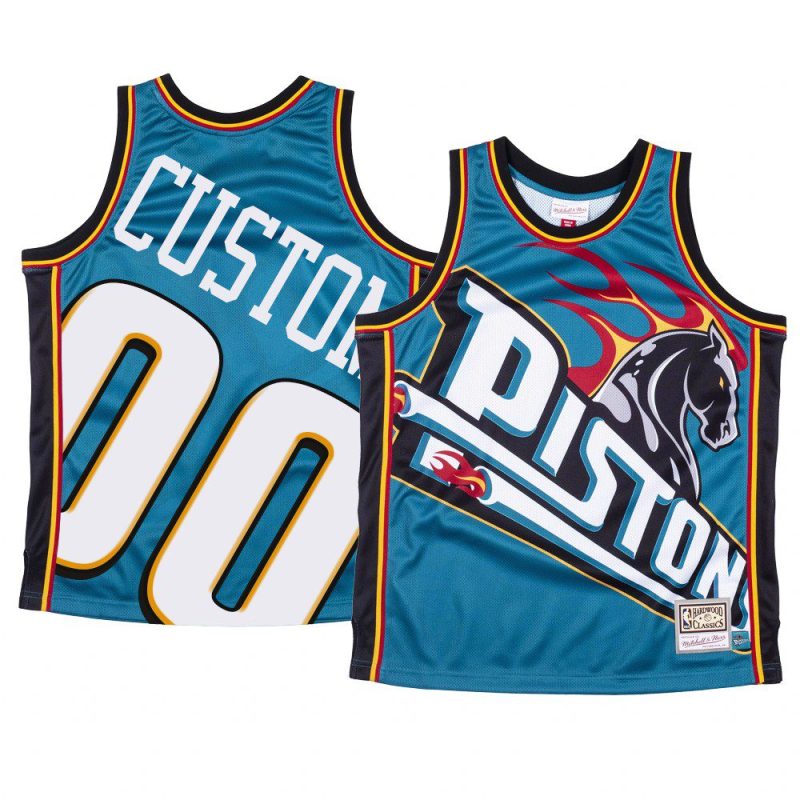 custom pistons jersey big face blue hwc men's