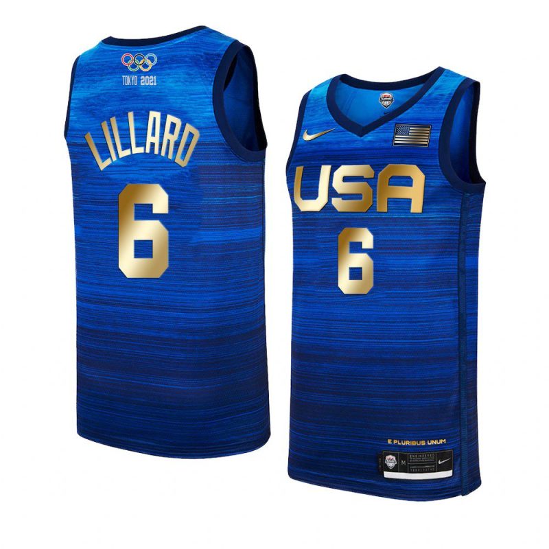 damian lillard 4 consecutive gold medal jersey tokyo olympics champions blue 2021