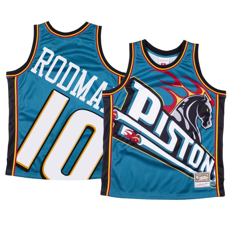 dennis rodman pistons jersey big face blue hwc men's