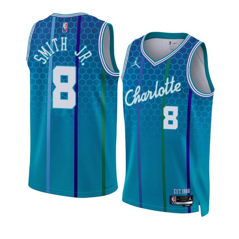 dennis smith jr. hornetsjersey city edition blue75th diamond badge