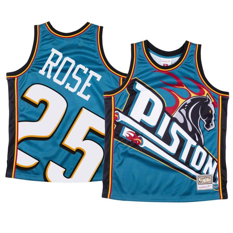 derrick rose pistons jersey big face blue hwc men's