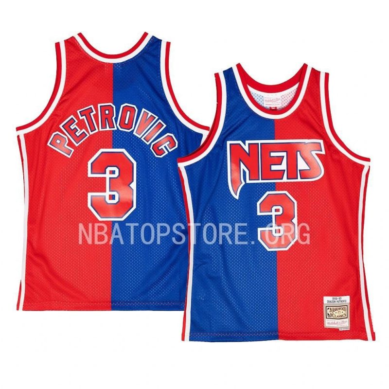 drazen petrovic jersey hardwood classics 1992 93 blue red split swingman