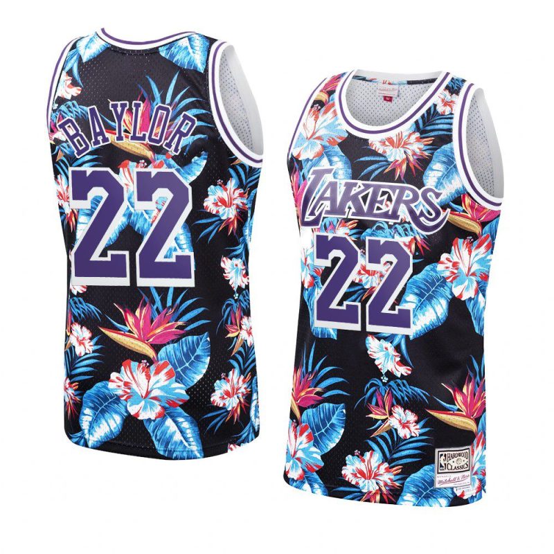 elgin baylor jersey floral fashion black hardwood classics men's