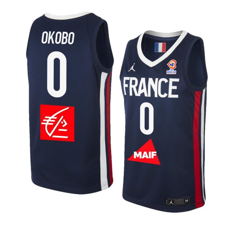 france team 2023 fiba basketball world cup elie okobo blue ffbb home jersey