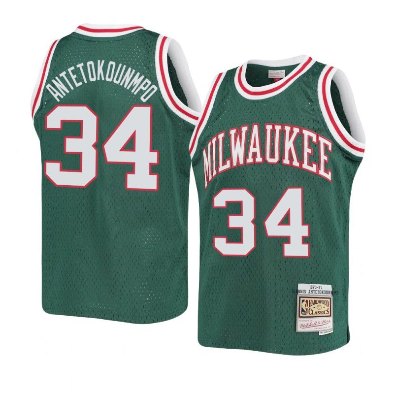 giannis antetokounmpo youth jersey 1970 71 hardwood classics green