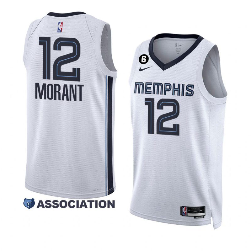 grizzlies ja morant white 2022 23association edition no.6 patch jersey