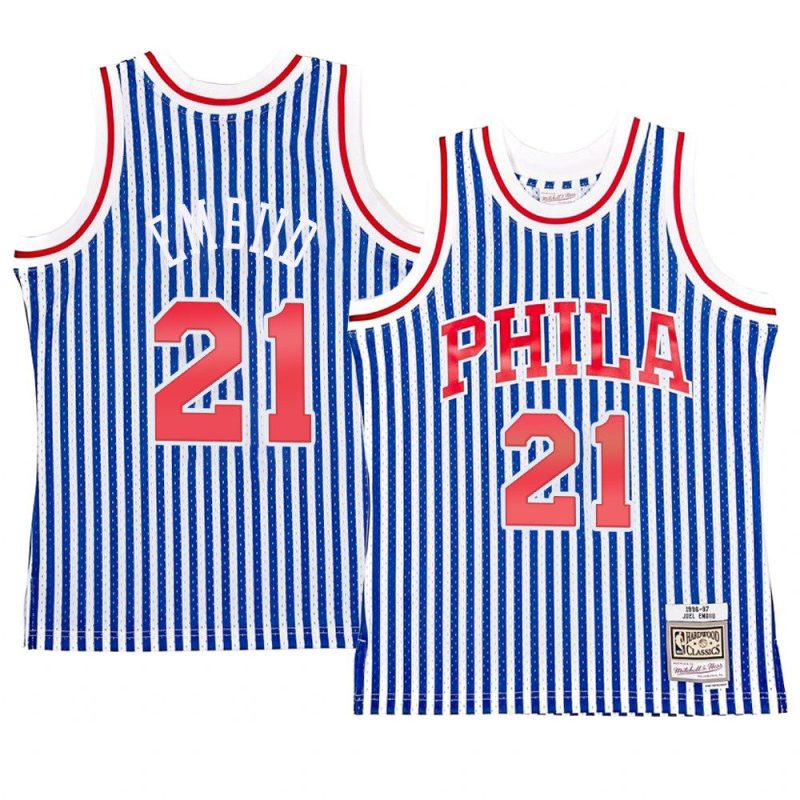 joel embiid jersey striped blue men's