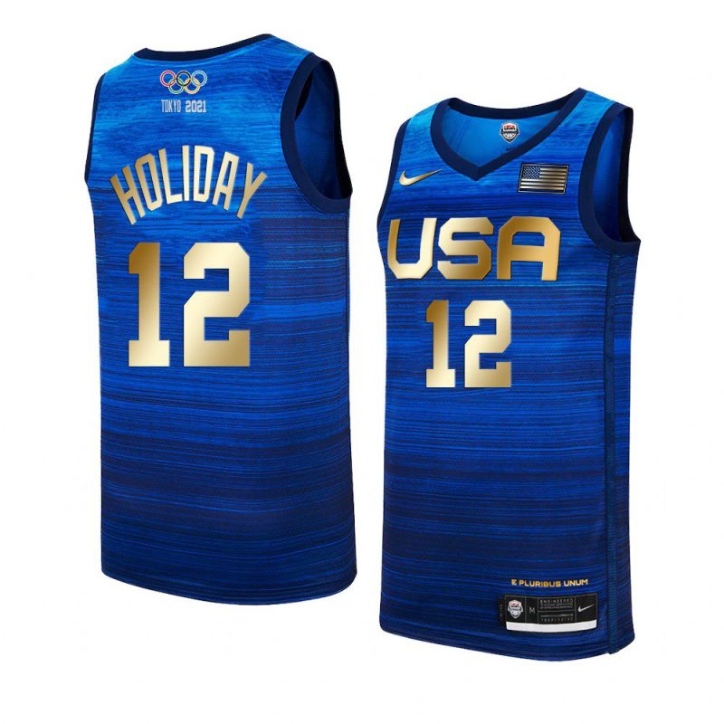 jrue holiday 4 consecutive gold medal jersey tokyo olympics champions blue 2021