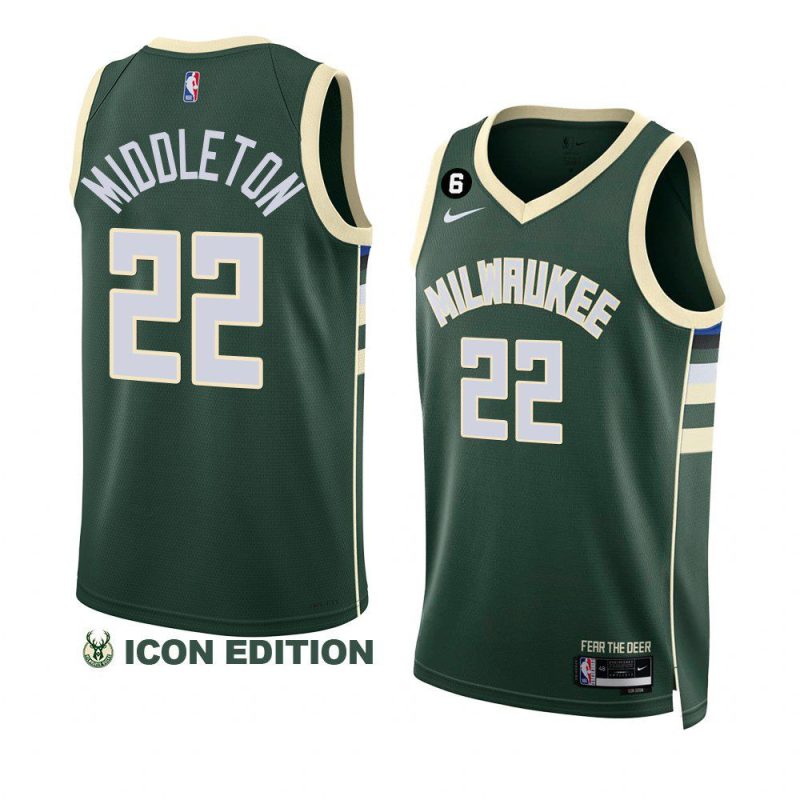 khris middleton bucksjersey 2022 23icon edition greenno.6 patch