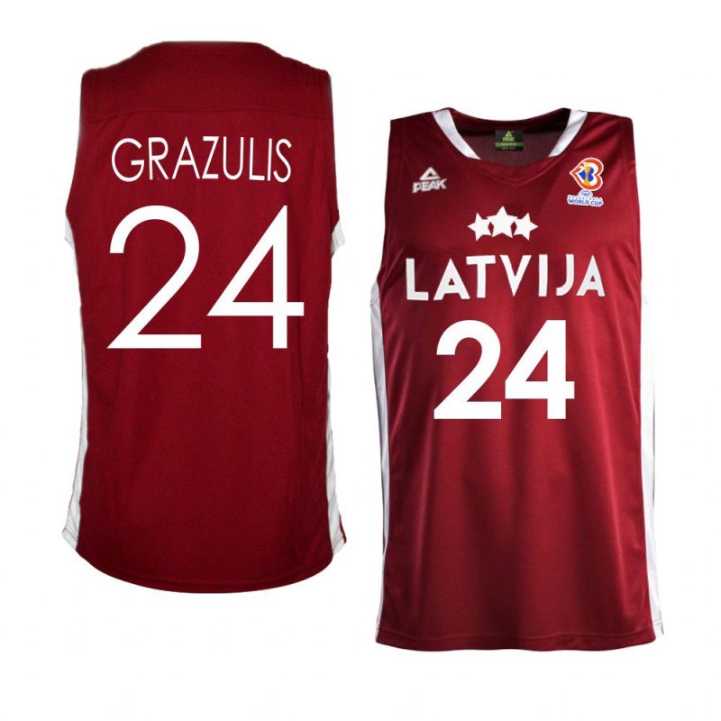 latvia basketball 2023 fiba world cup andrejs grazulis red away jersey