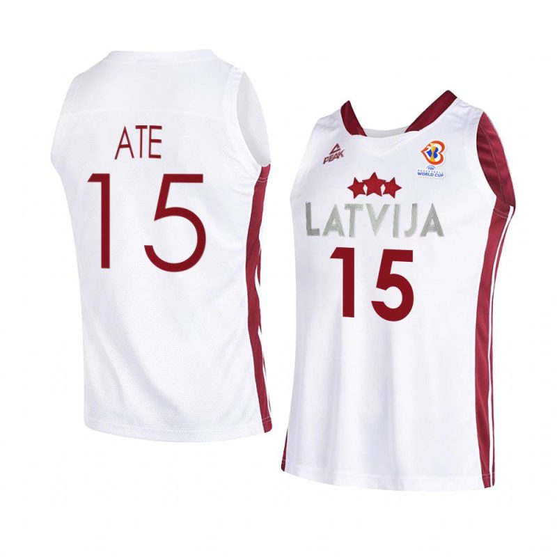 latvia basketball 2023 fiba world cup artis ate white home jersey