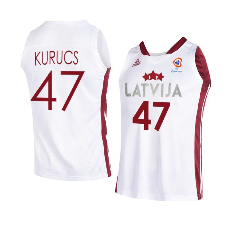 latvia basketball 2023 fiba world cup arturs kurucs white home jersey