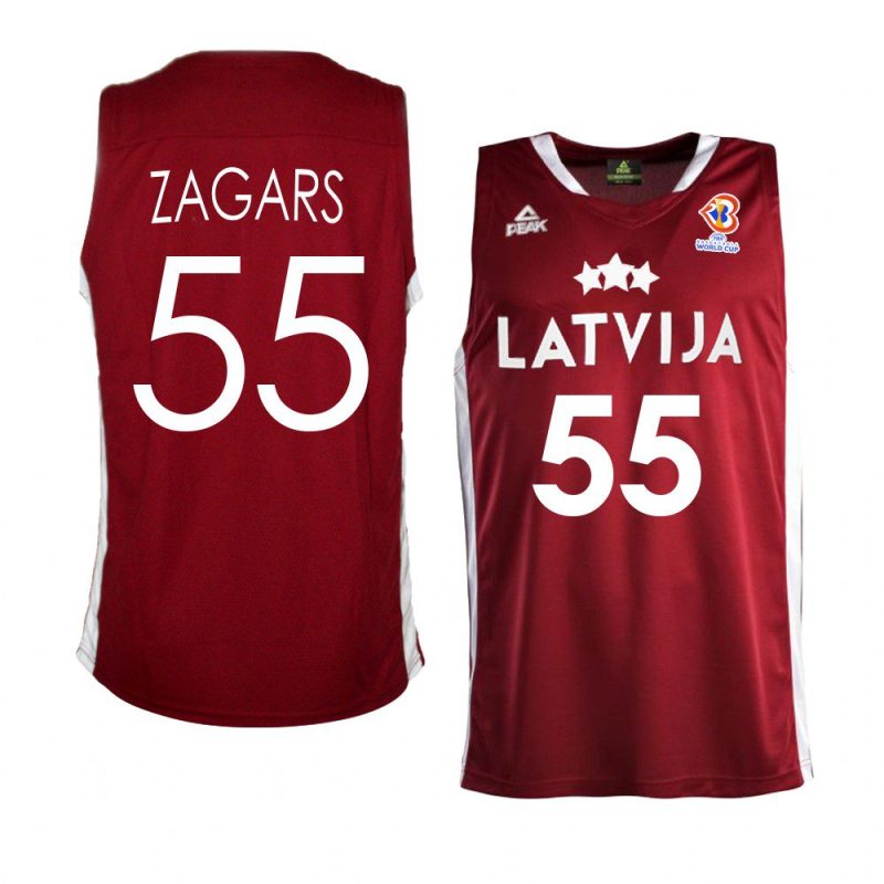 latvia basketball 2023 fiba world cup arturs zagars red away jersey