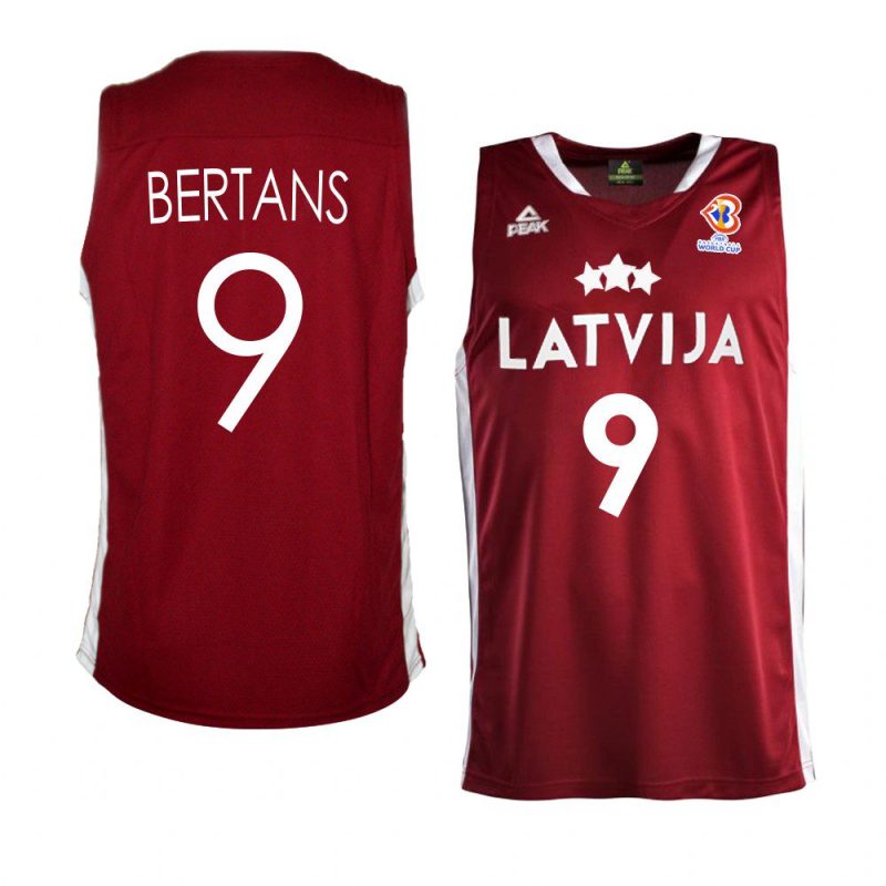 latvia basketball 2023 fiba world cup dairis bertans red away jersey