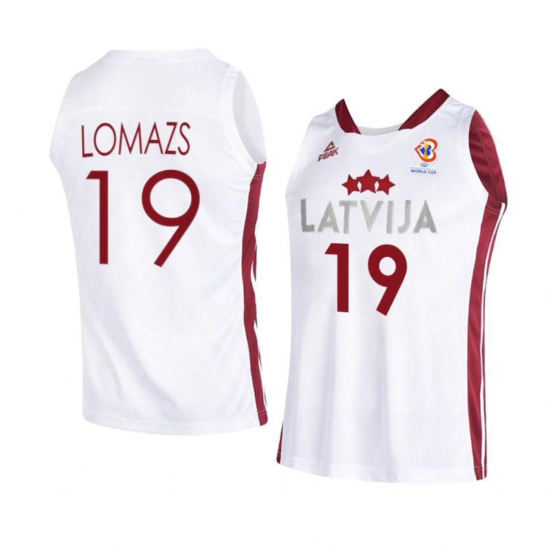 latvia basketball 2023 fiba world cup rihards lomazs white home jersey