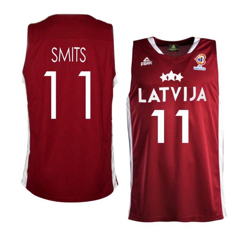 latvia basketball 2023 fiba world cup rolands smits red away jersey