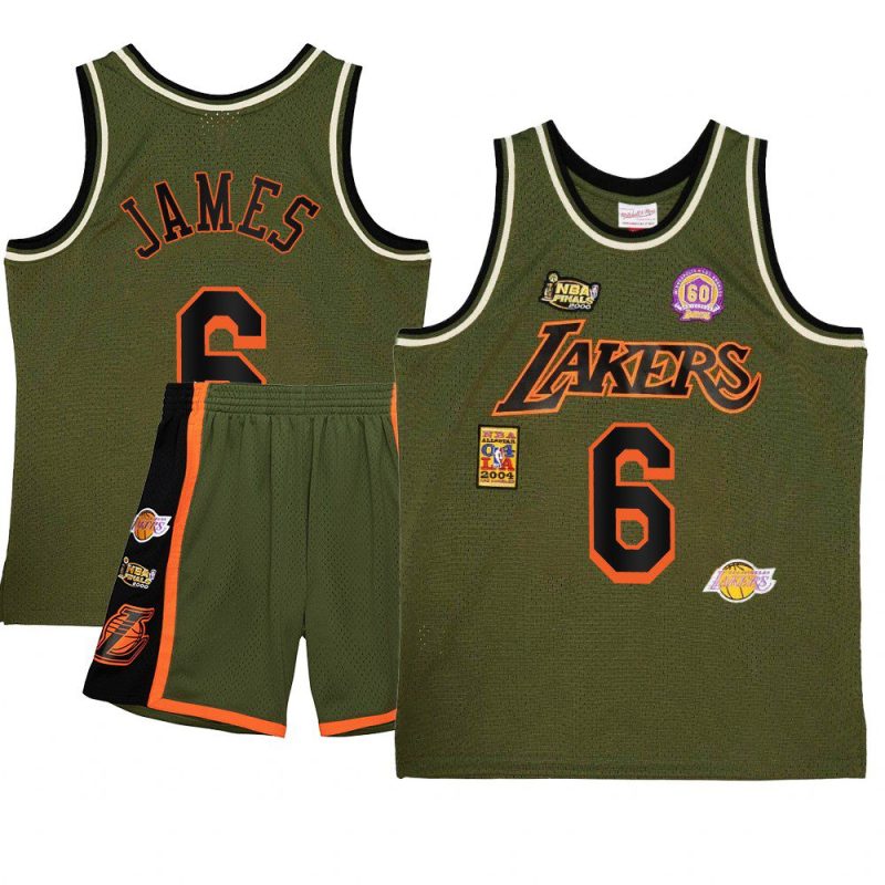 lebron james jersey military flight patchs green shorts set