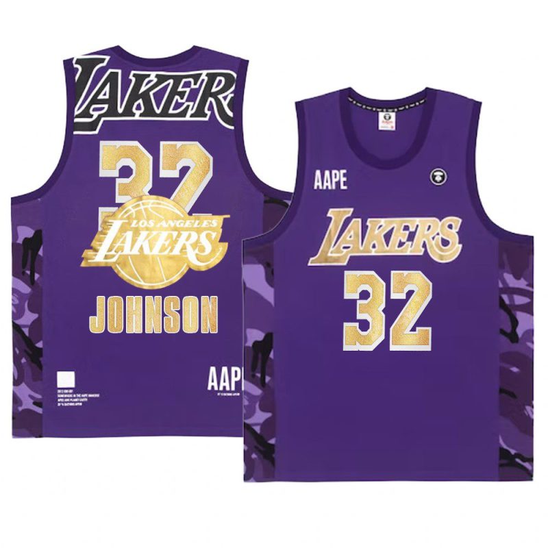 los angeles lakers magic johnson purple aape x nba style ape face mentank top