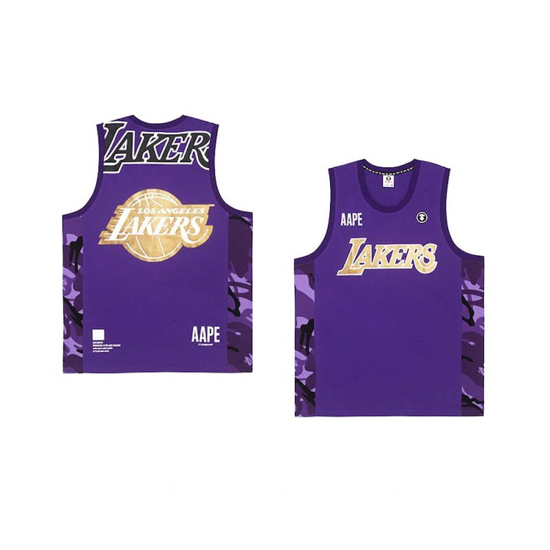 los angeles lakers purple aape x nba style ape face mentank top