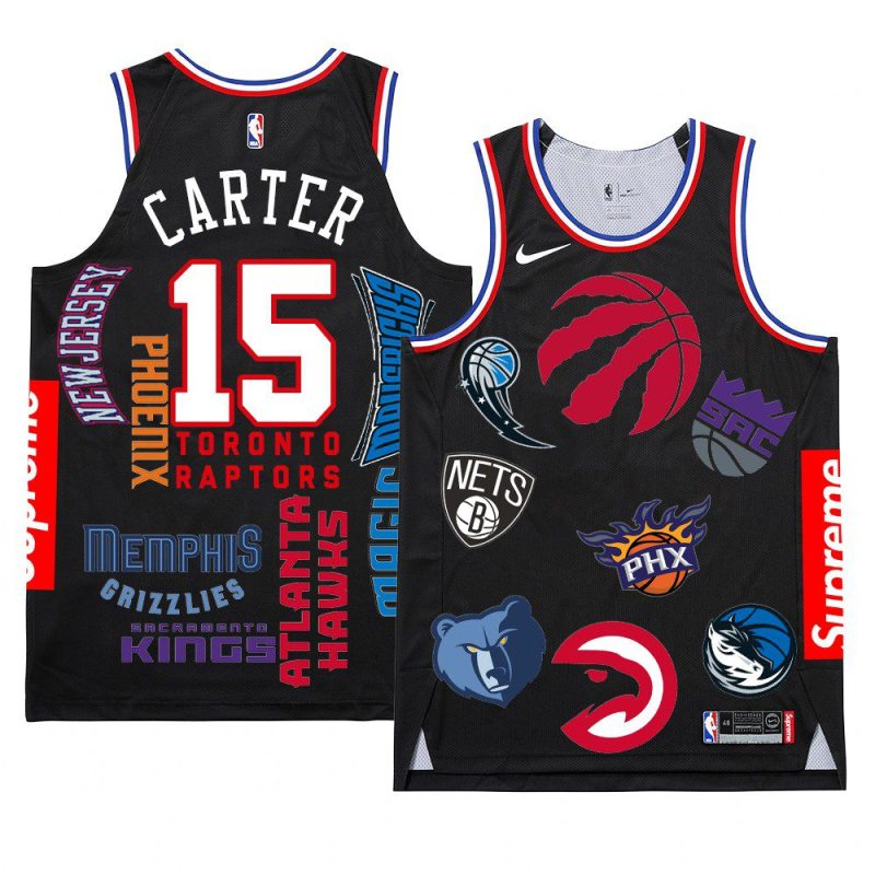 men's supreme black team logo vince carter jersey