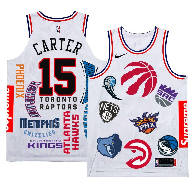 men's supreme white team logo vince carter jersey