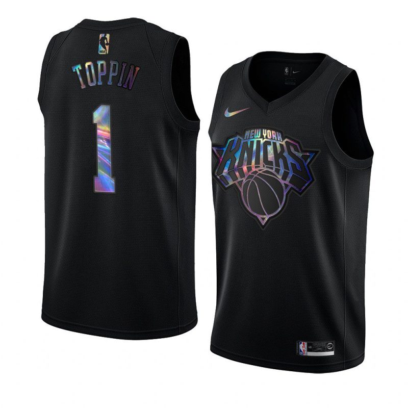 new york knicks obi toppin black iridescent holographic jersey