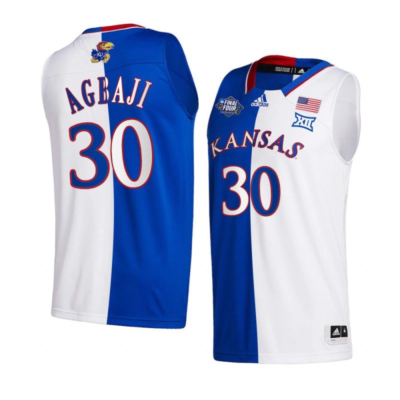 ochai agbaji split edition jersey 2022 ncaa national champions royal white