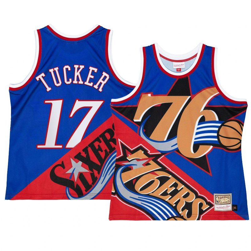 philadelphia 76ers p.j. tucker blue red big face 5.0 mentank top