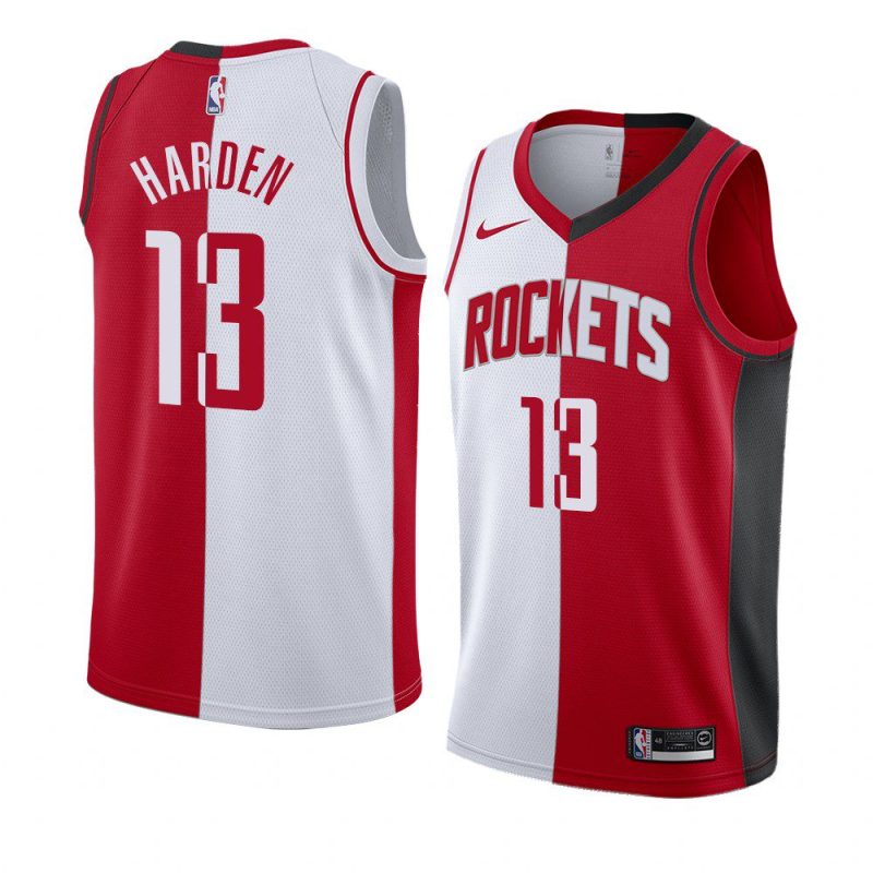 rockets james harden split jersey men's white red