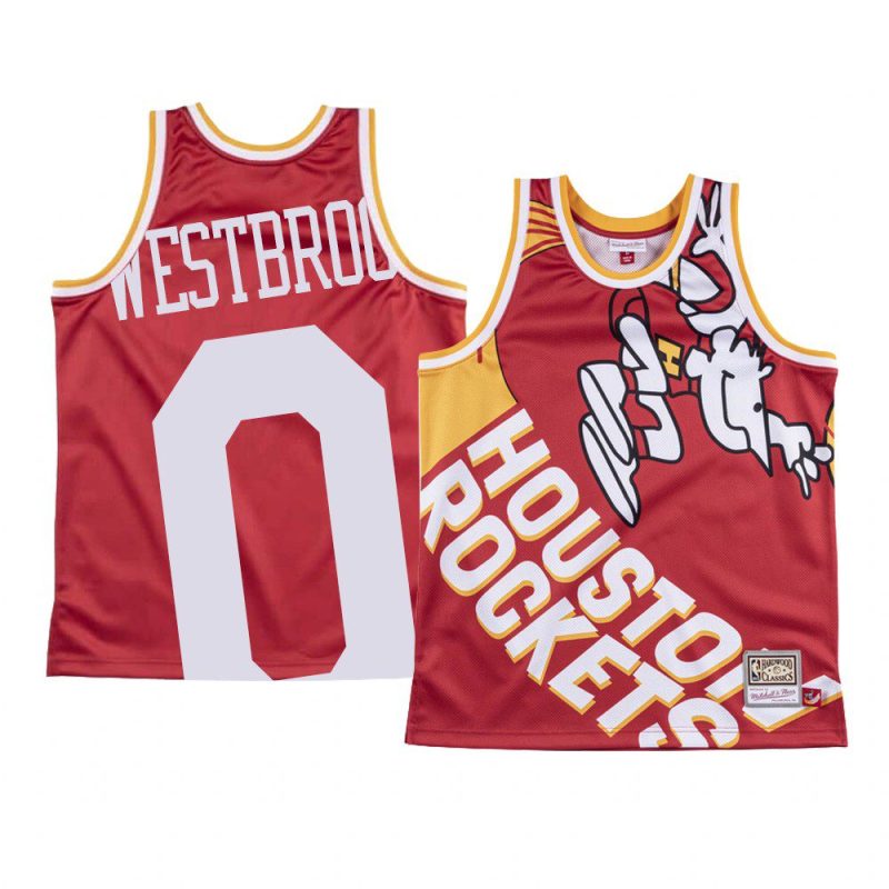 russell westbrook rockets jersey big face red 1971 original logo men's