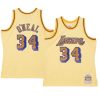 shaquille o'neal lakers jersey space knit yellow 1996 97 hwc