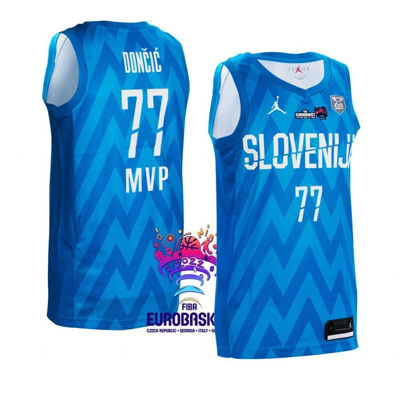 slovenia fiba world cup 2023 qualifiers europe mvp luka doncic blue replica jersey