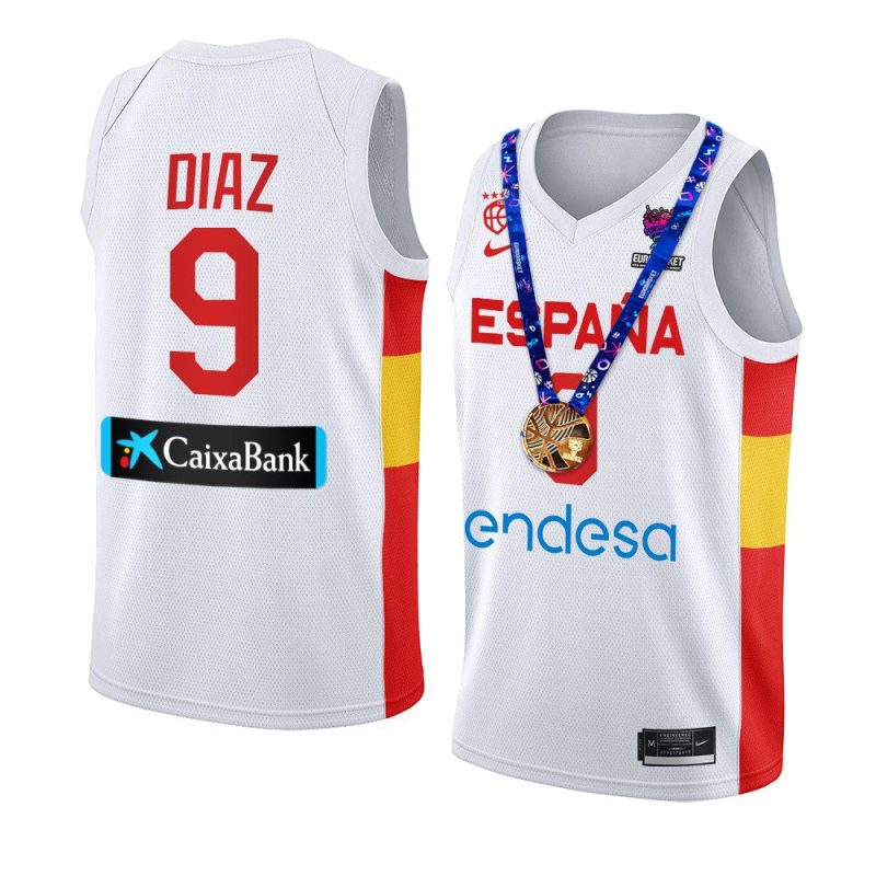 spain 2022 fiba eurobasket champions alberto diaz white replica gold medal jersey