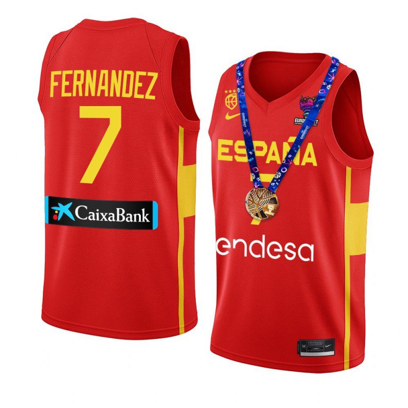 spain champs fiba eurobasket 2022 jaime fernandez red replica gold medal jersey