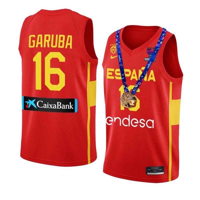 spain champs fiba eurobasket 2022 usman garuba red replica gold medal jersey