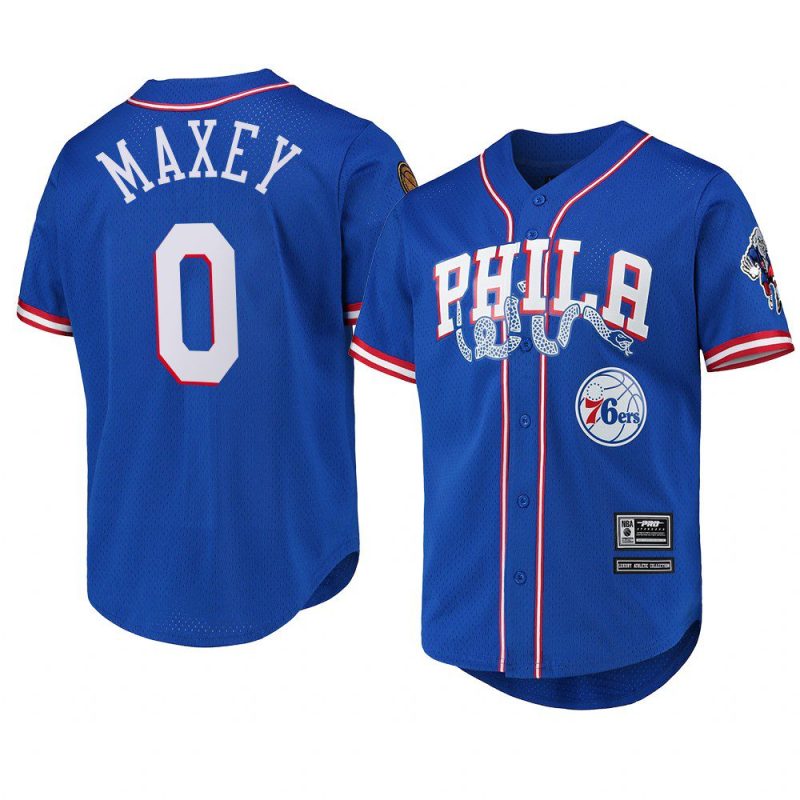 tyrese maxey royal capsule baseball jersey