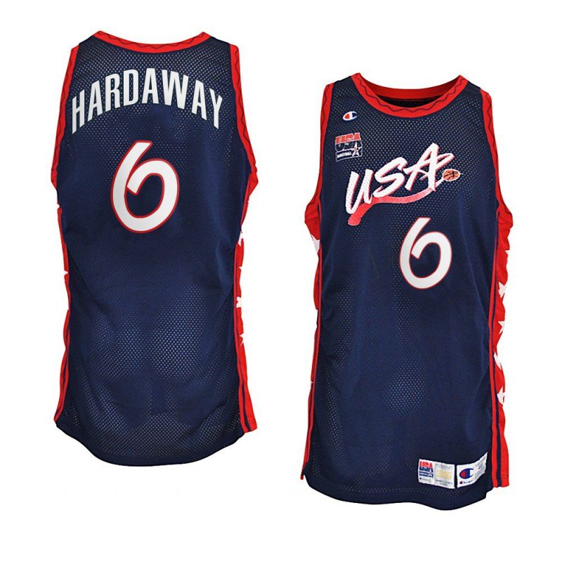 usa team 1996 olympics basketball anfernee hardaway navy jersey